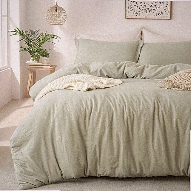 3Pcs Microfiber Duvet Cover, Washed Soft Fabric, Zipper Closure, Green