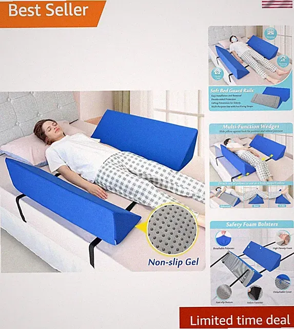 Foam Bed Rail Protectors for Seniors - Soft, Adjustable 1 Pair Blue Wedges