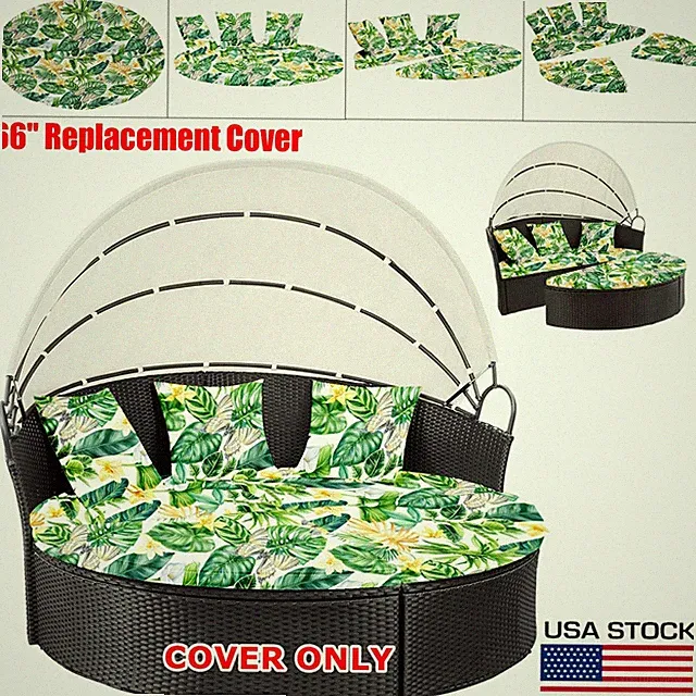 Outdoor Daybed Cushion Cover Replacement Patio Round Sun Bed Mattress Cover 66in