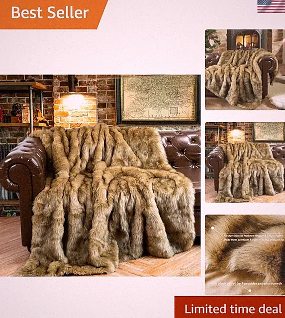 Oversized Luxury Faux Fur Blanket 60"x80" - Fluffy, Fuzzy & Cozy for All Seasons