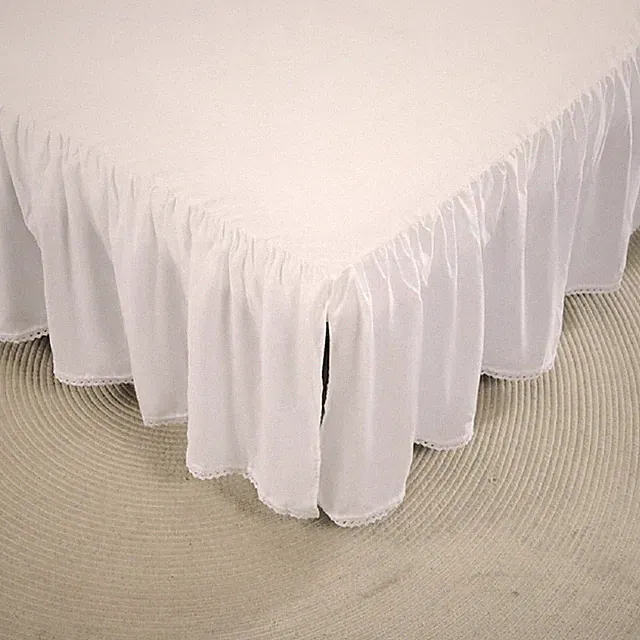Ruffled Bed Skirts with Split Corners Elegant Microfiber Fabric Full Bed Skir...