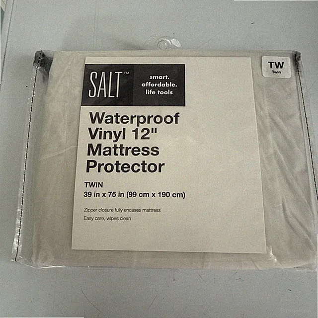 SALT Vinyl Waterproof 12" Clear Zippered Twin Mattress Protector/Cover White New