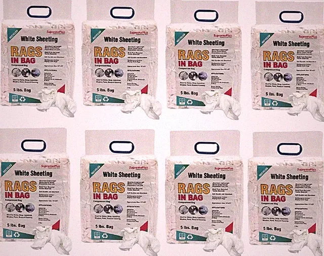 White Sheeting Cleaning Rags - 40 lbs. Case 8x5 lbs. Compressed Bags